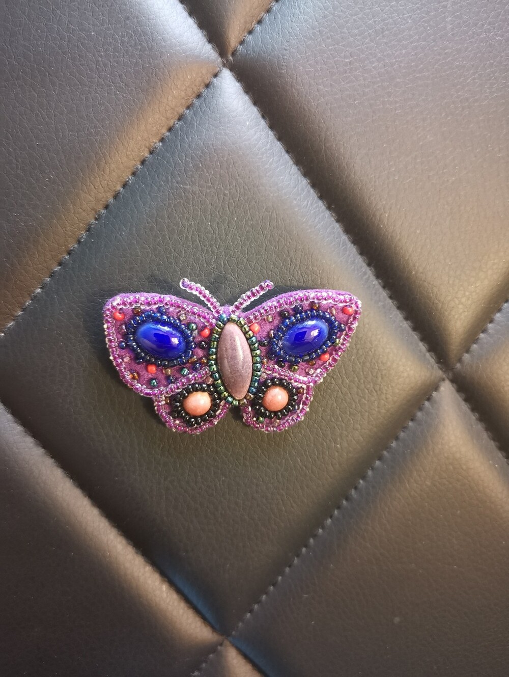 Handcraft Violet Velvet Beaded Butterfly Brooch